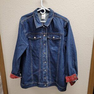 Vintage Heavy Denim Jean Jacket with Red Bandana Trimmed Cuffs Misses Large